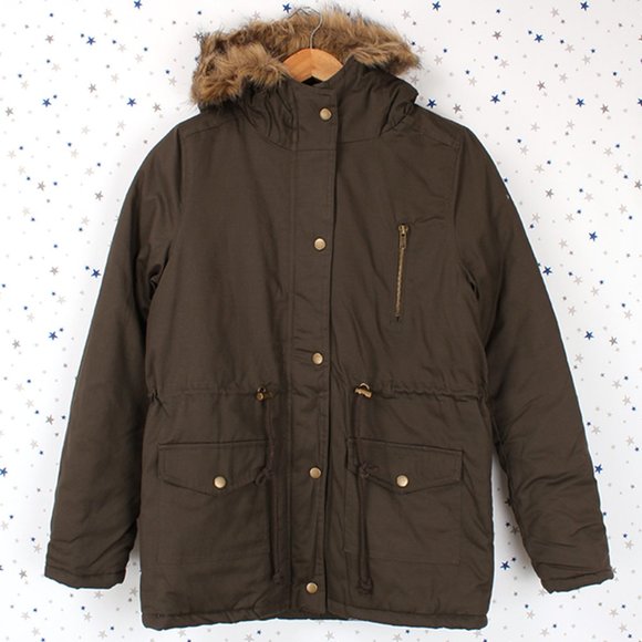 Olive Faux Fur Hooded Utility Parka Jacket - Picture 6 of 7